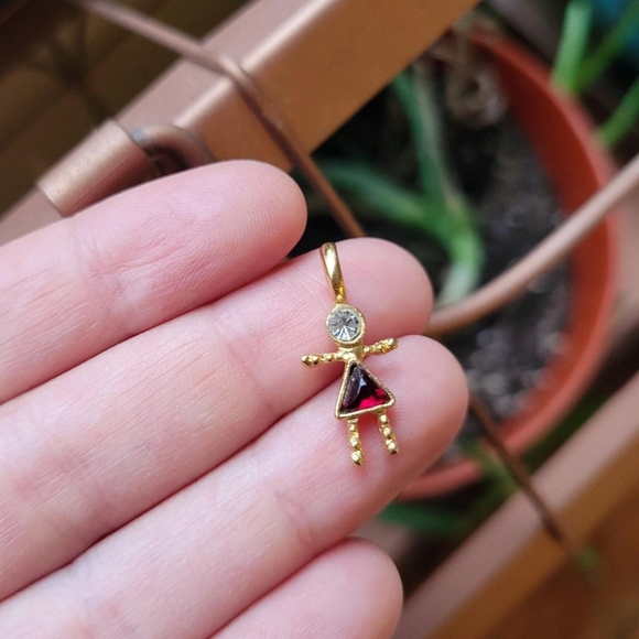 Vintage Red Stone Girl Crystal Charm Pendant - Picture 2 of 5